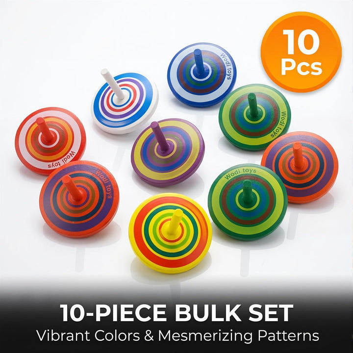 M MUGIT Wooden Spinning Tops Set, 10 Count