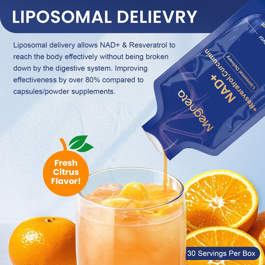 MEGNETA Liposomal NAD+ Supplement, Resveratrol & Curcumin, 30 Count