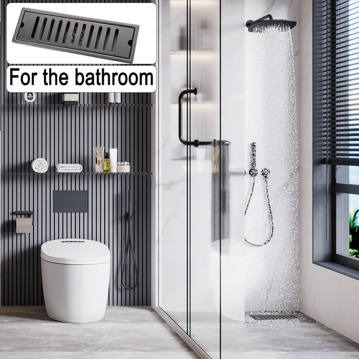Fashionhome Linear Shower Drain, Gun Gray, 30 cm x 10 cm