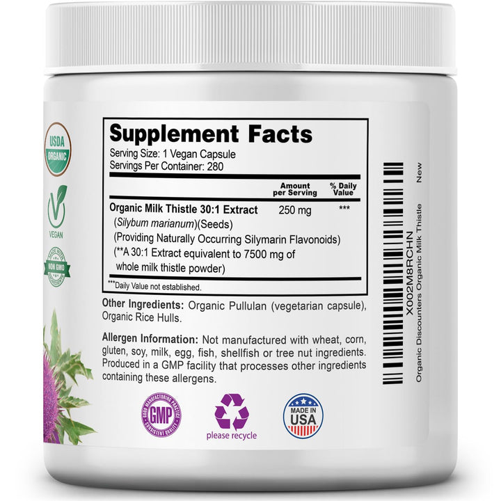 Organic Discounters Milk Thistle Extract Capsules, 7500 mg, 280 Count