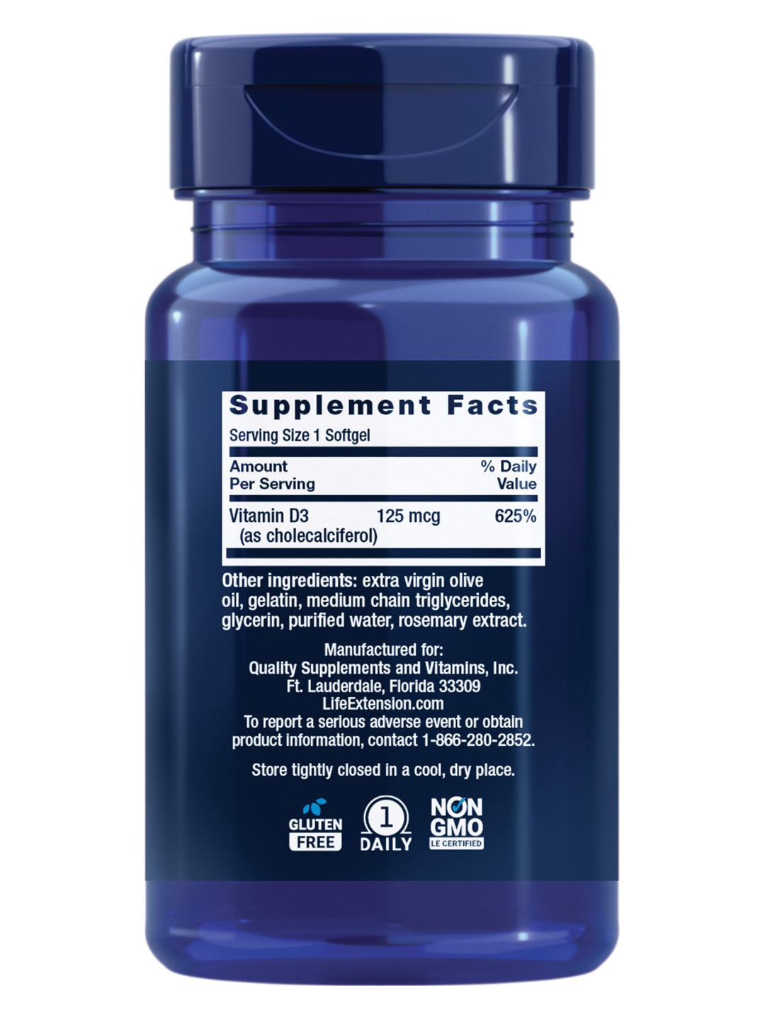 Life Extension Vitamin D3, 5000 IU, 60 Count
