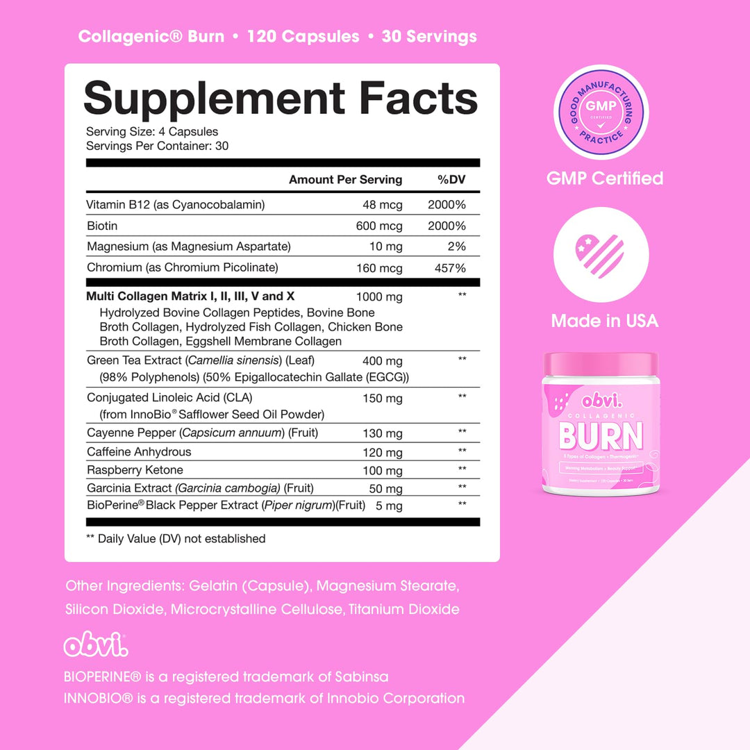 Obvi Collagen Burn Thermogenic Fat Burner, 120 Count