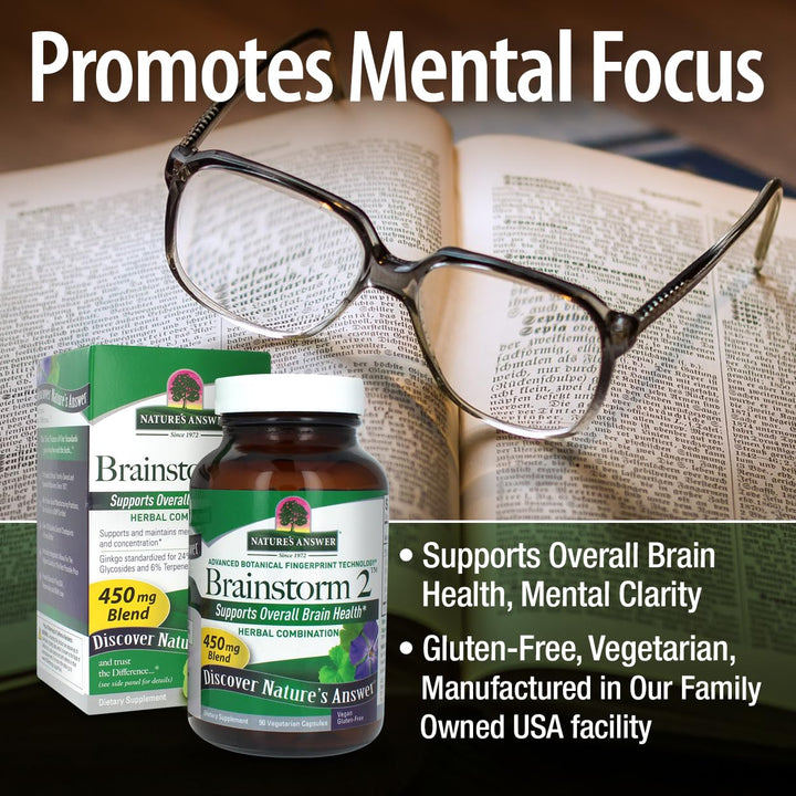 Nature's Answer Brainstorm 2 Herbal Combination, 450 mg, 90 Count