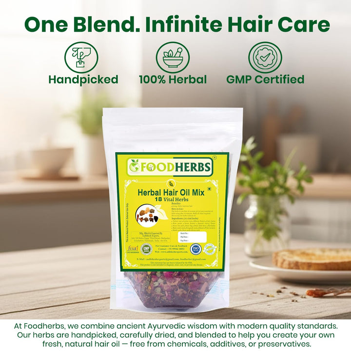 Foodherbs Herbal Hair Oil Mix, 18 Herbs