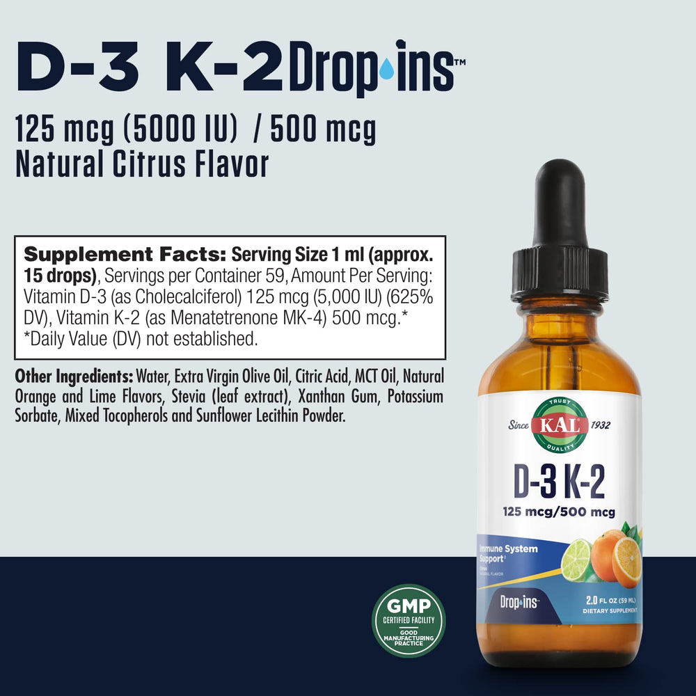 KAL D3 K2 DropIns Liquid, Natural Citrus Flavor, 2 fl oz