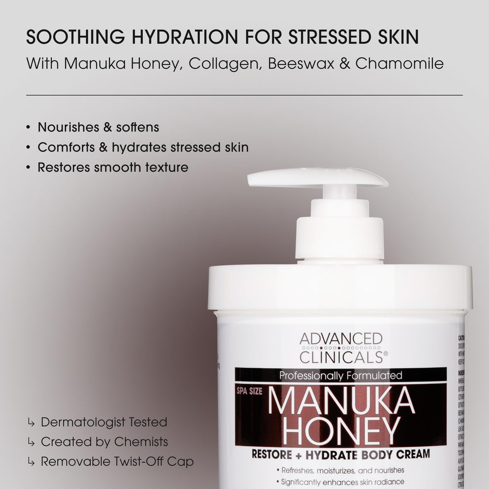Advanced Clinicals Manuka Honey Body Cream, 16 oz