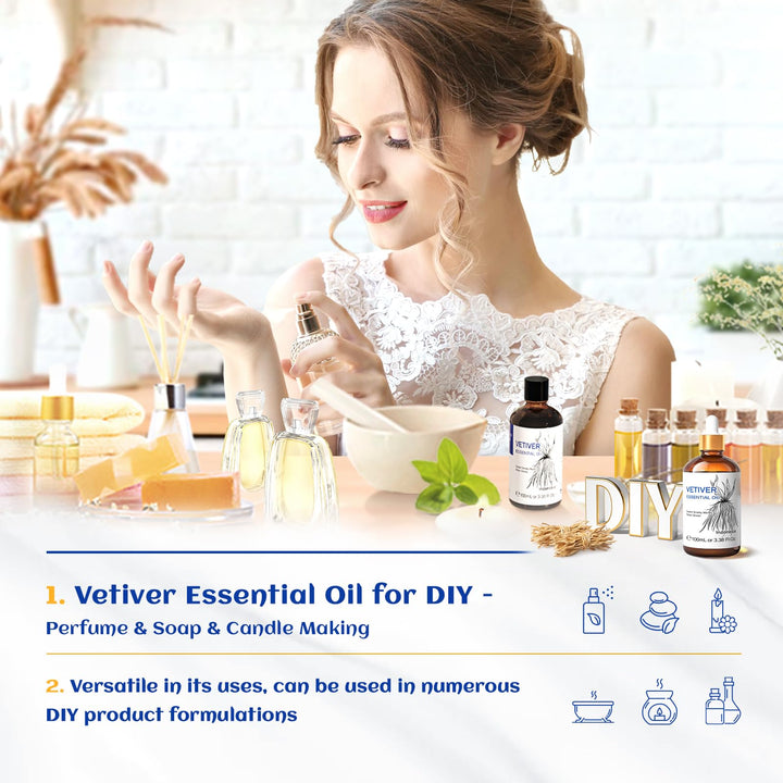 HIQILI Vetiver Essential Oil, 3.38 fl oz