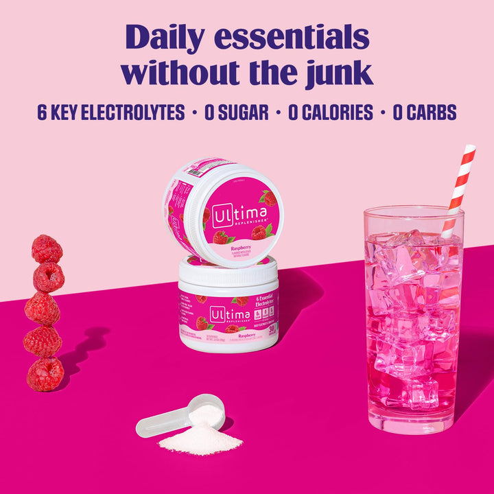 Ultima Replenisher Electrolyte Hydration Powder, Raspberry, 30 Count
