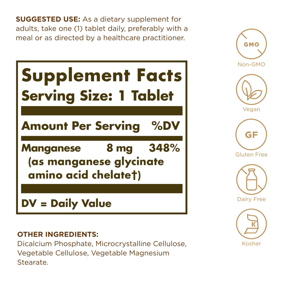 Solgar Chelated Manganese, 100 Count