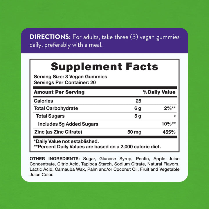 Nature's Truth Zinc Gummies, 50 mg, 60 Count