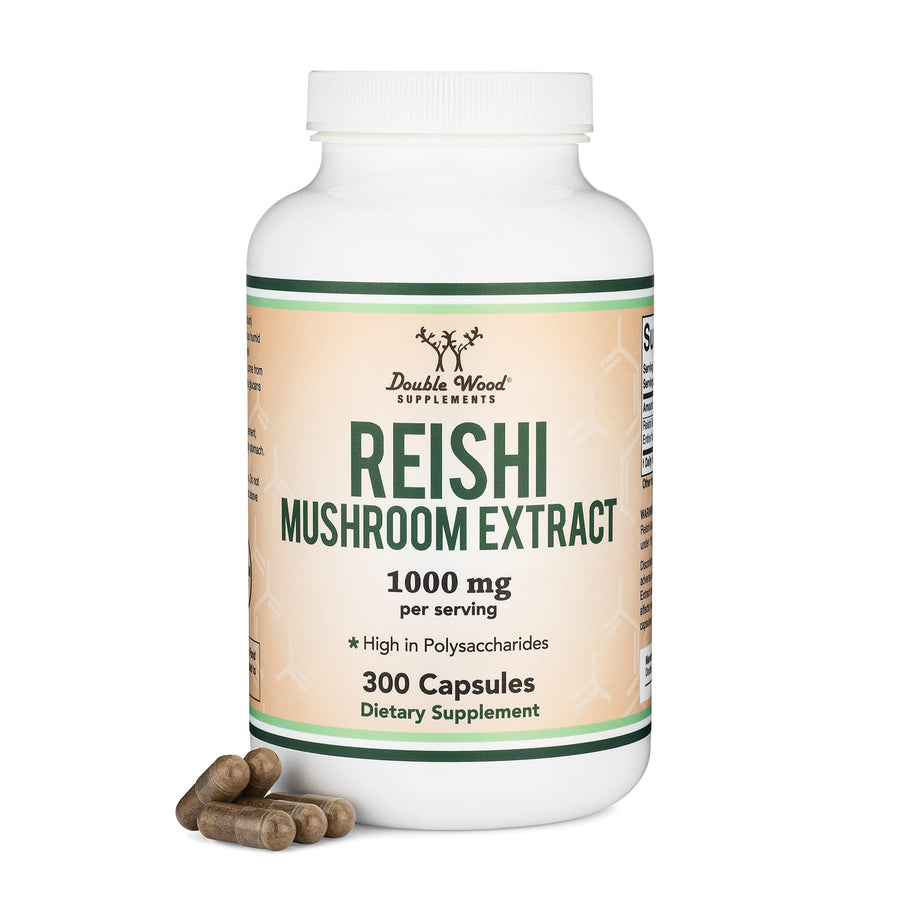 Double Wood Supplements Reishi Mushroom Capsules, 1000 mg, 300 Count