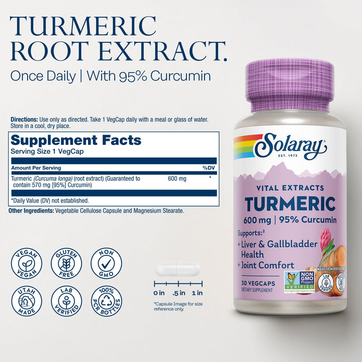 SOLARAY Turmeric Root Extract, 600 mg, 30 Count