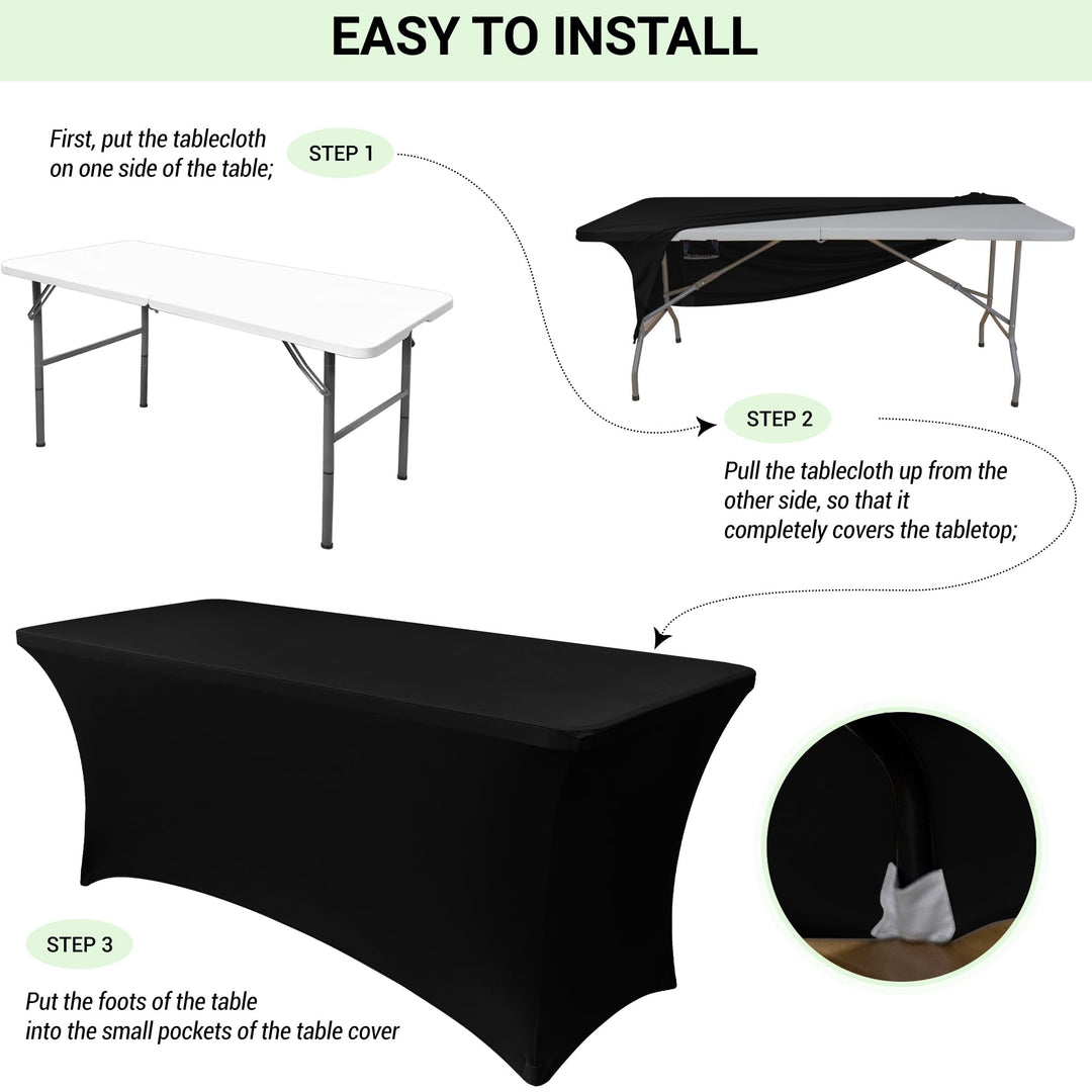 Obstal Stretch Spandex Table Cover, Black, 72 x 30 x 30 Inches