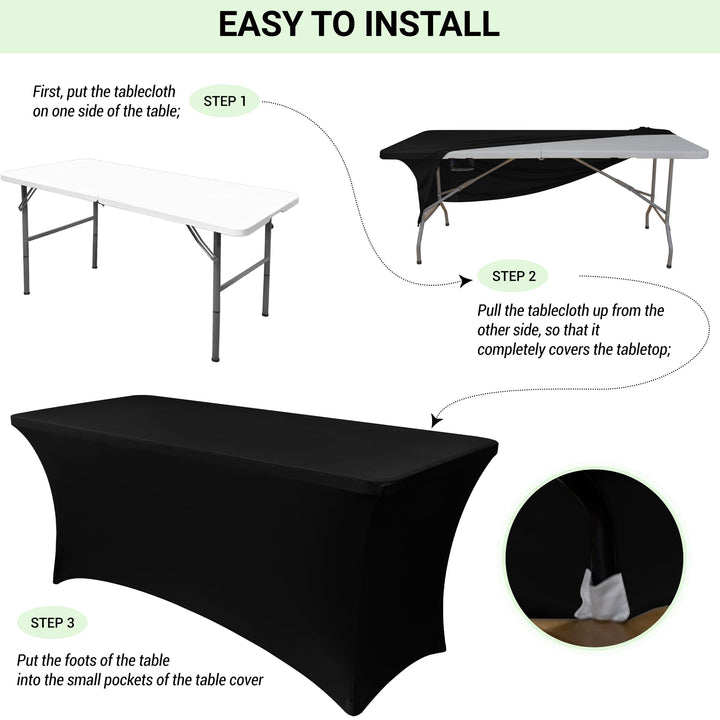 Obstal Stretch Spandex Table Cover, Black, 72 x 30 x 30 Inches