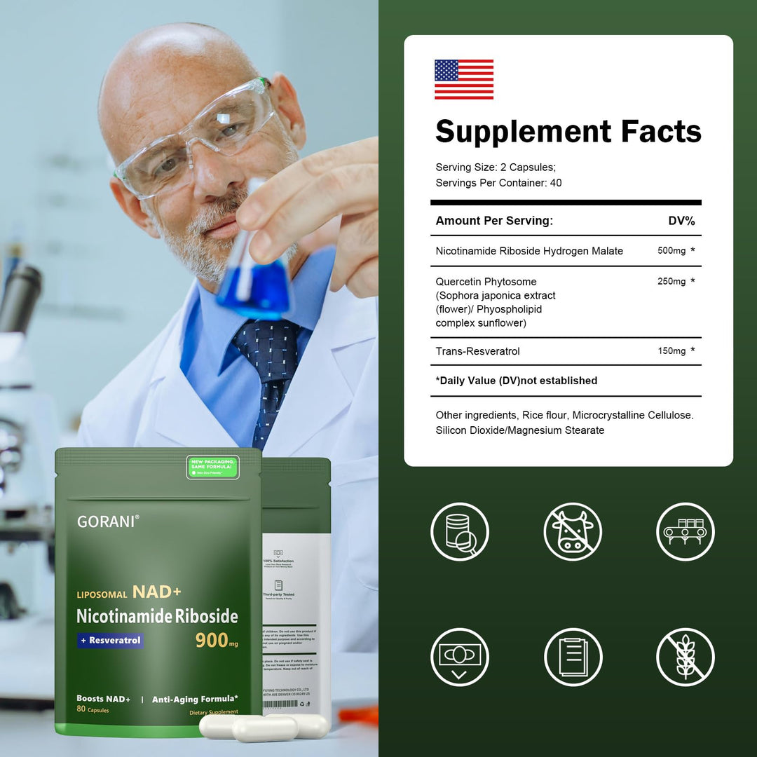 Gorani NAD+ Supplement, 900 mg, 80 Count