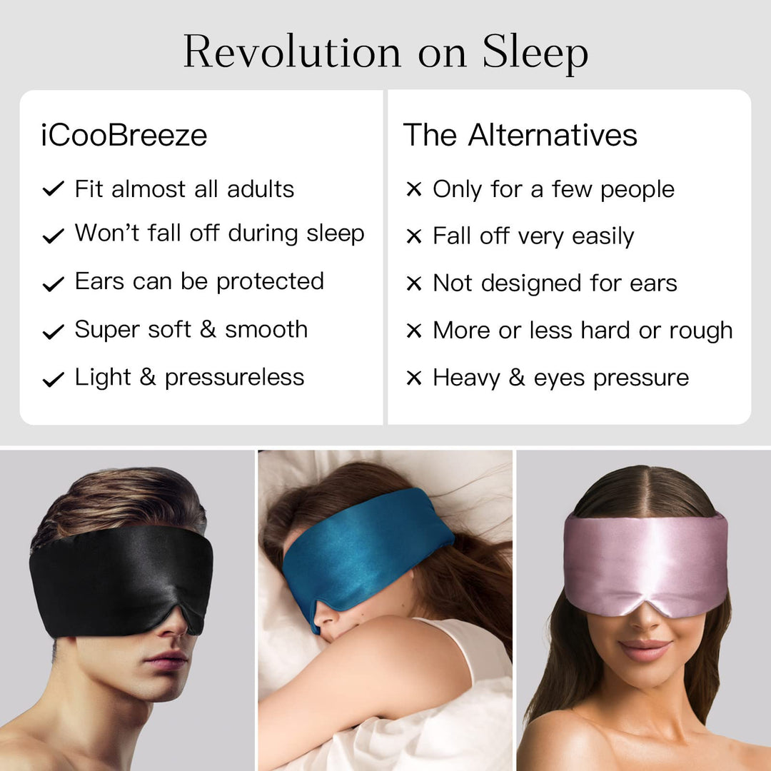 iCooBreeze Silk Eye Mask, Black, 1 Count