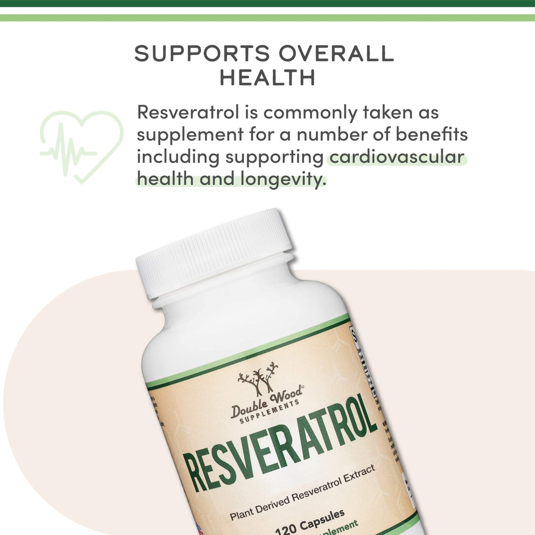 Double Wood Supplements Resveratrol, 500 mg, 120 Count
