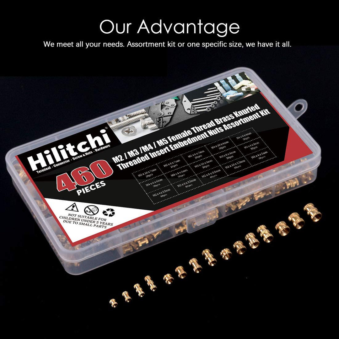 Hilitchi Brass Knurled Threaded Insert Assortment Kit, 460 Count
