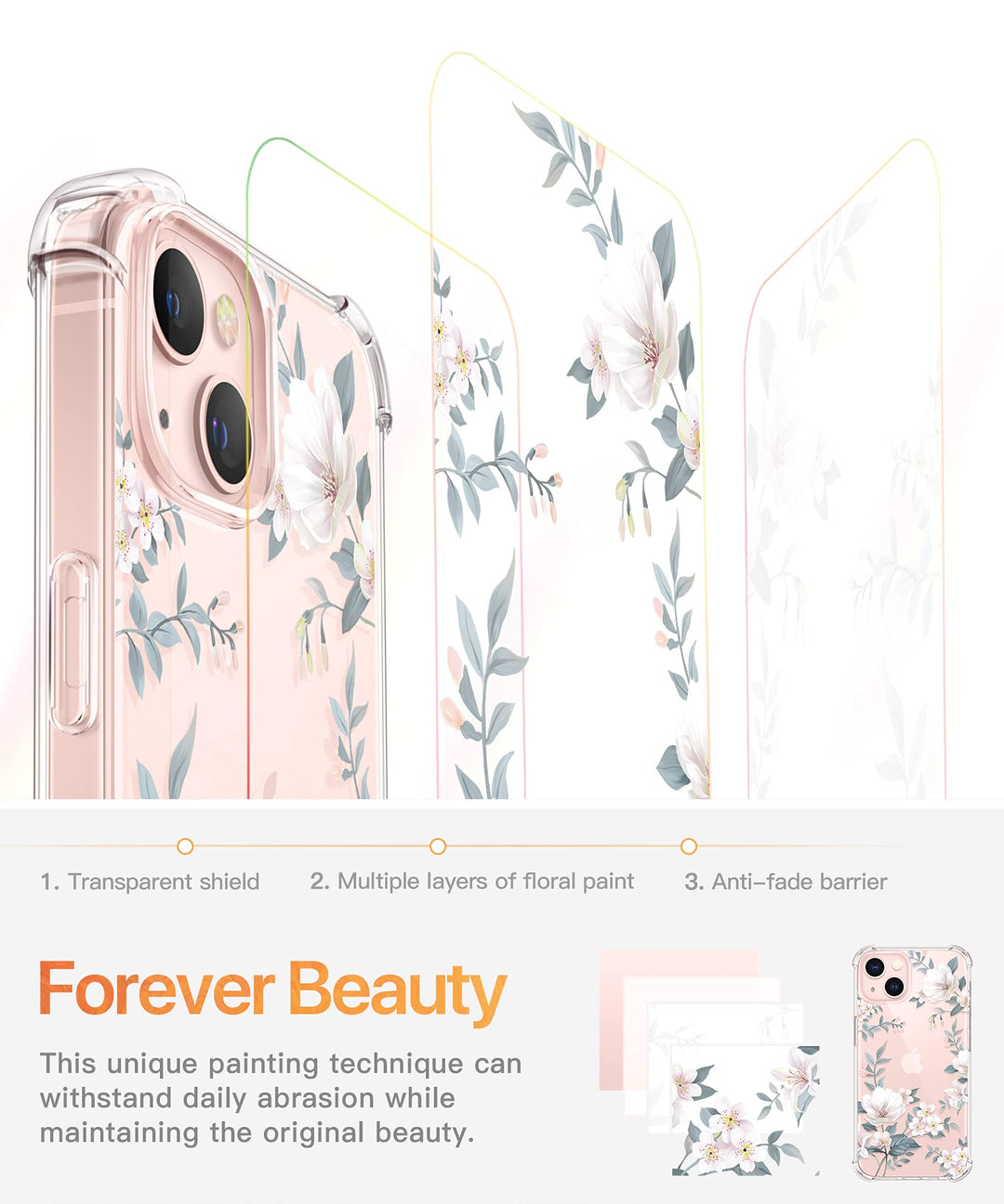 GVIEWIN iPhone 13 Case, Magnolia White, 6.1 in