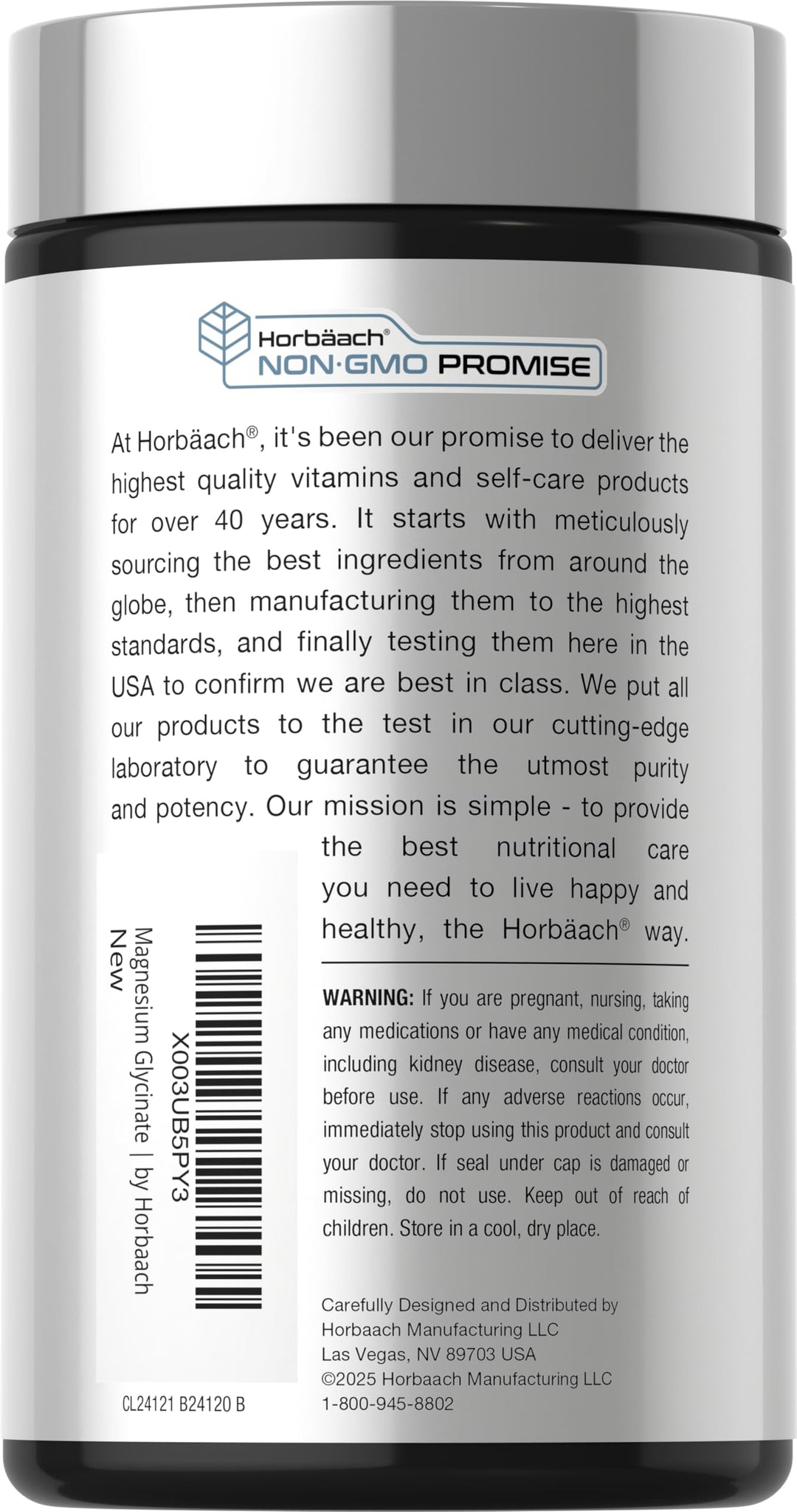 Horbäach Magnesium Ycinate 250 mg, 120 Count