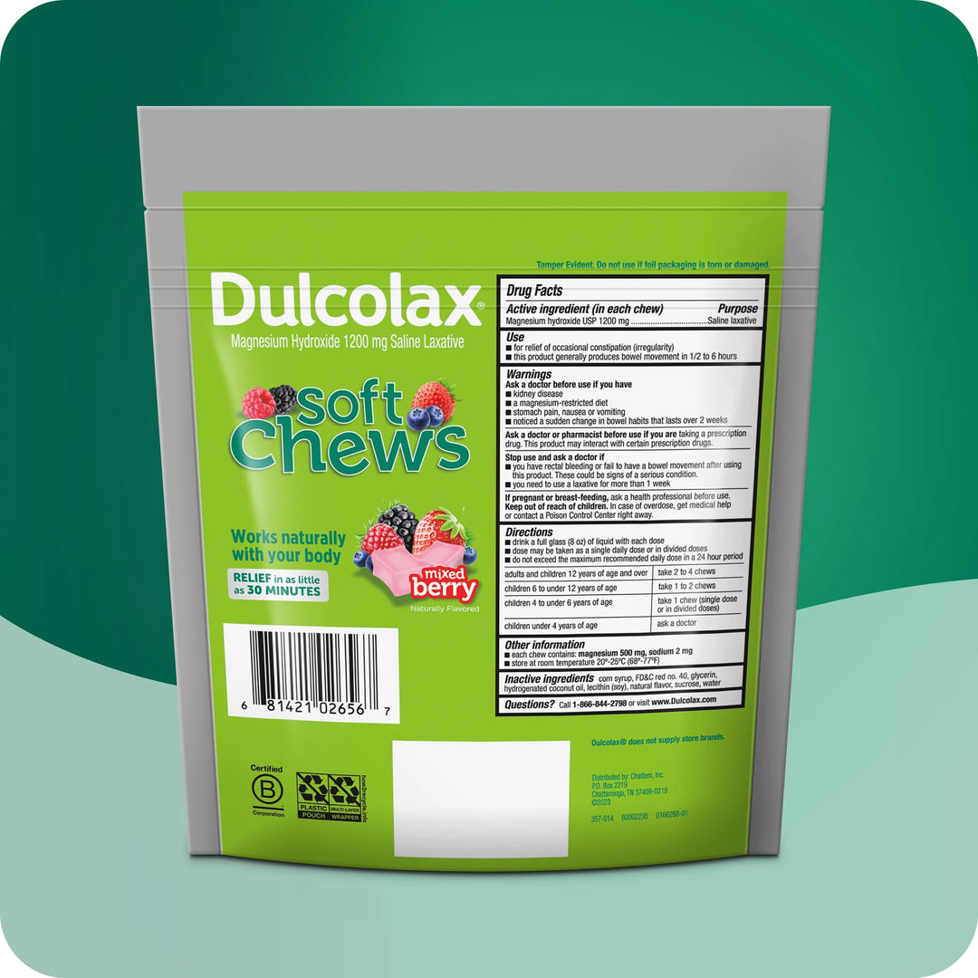 Dulcolax Soft Chews Saline Laxative, Mixed Berry, 60 Count