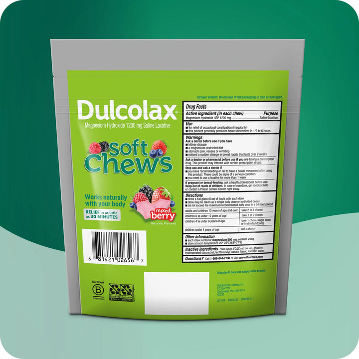 Dulcolax Soft Chews Saline Laxative, Mixed Berry, 60 Count