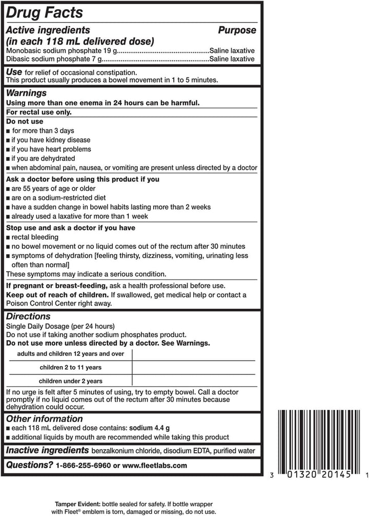 Fleet Laxative Saline Enema, 4.5 fl oz, 4 Count