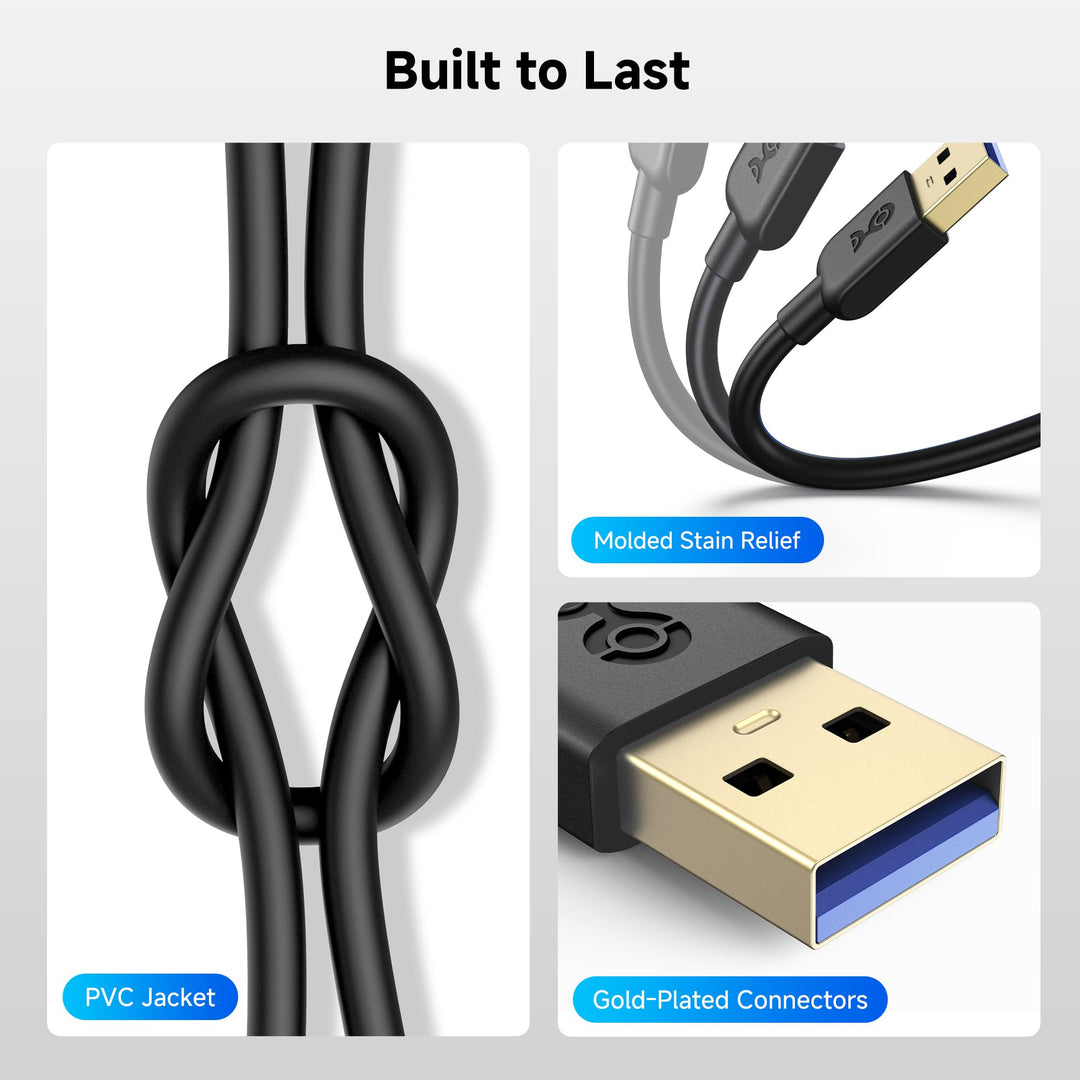 Cable Matters USB 3.0 Cable, Black, 6 ft, Pack of 2