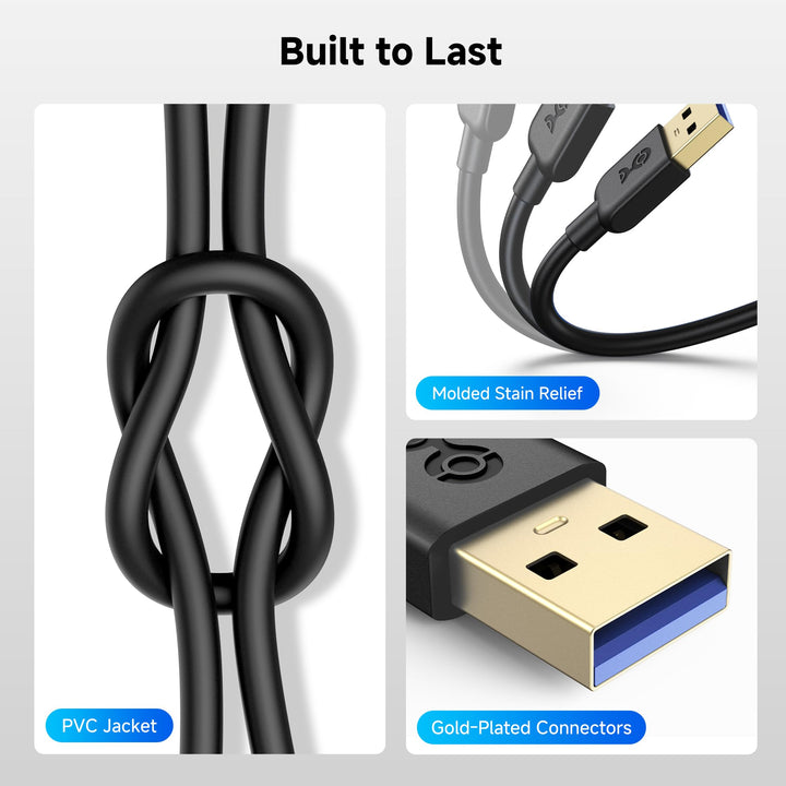 Cable Matters USB 3.0 Cable, Black, 6 ft, Pack of 2