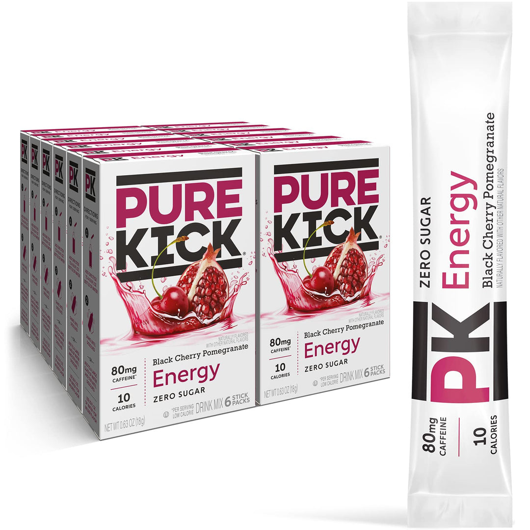 Pure Kick Energy Singles To Go Drink Mix, Black Cherry Pomegranate, 72 Count