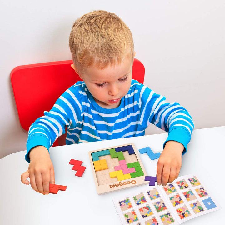 Coogam Wooden Puzzle Pattern Blocks, 60 Count