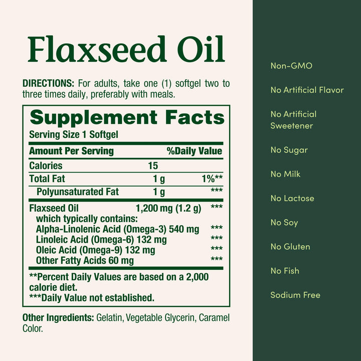 Nature's Bounty Flaxseed and Omega 3, 1200 mg, 125 Count