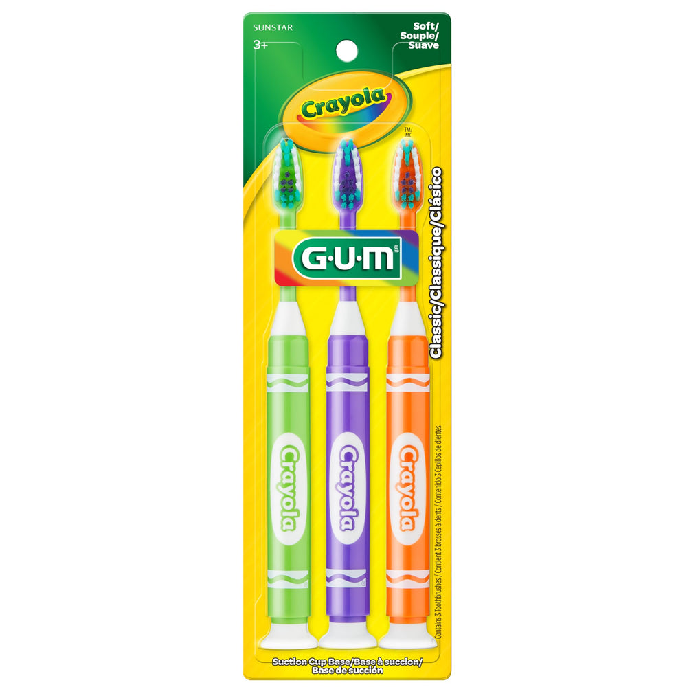 GUM Crayola Kids' Metallic Marker Toothbrush, Soft, Assorted Colors, 3 Count