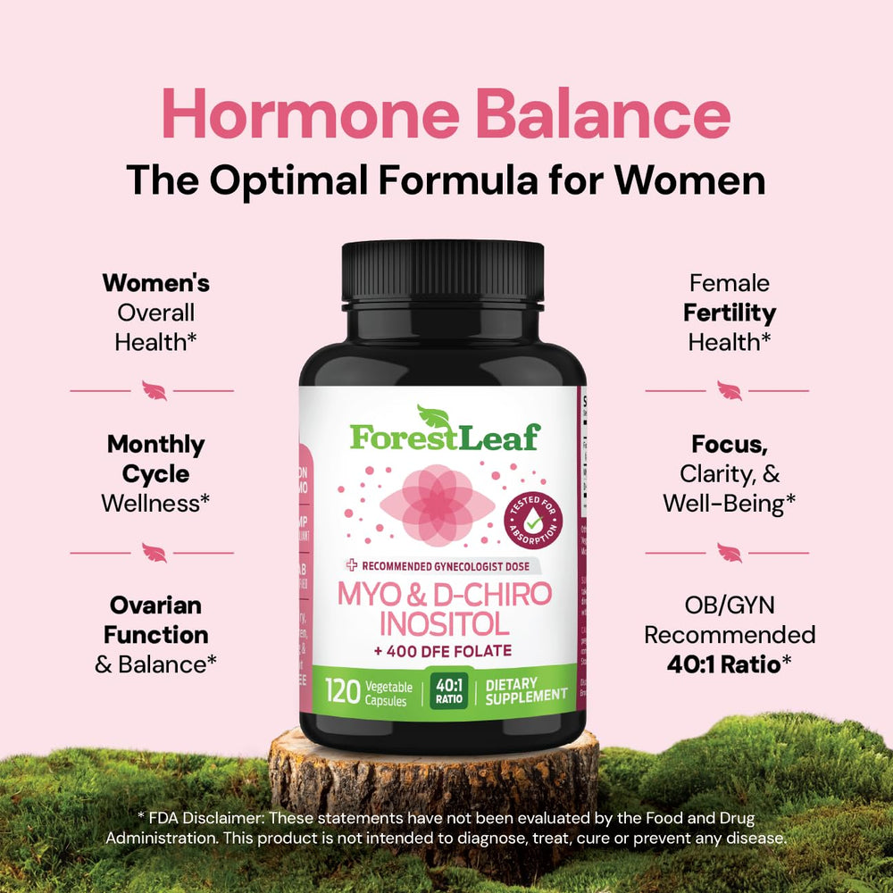 ForestLeaf Myo and D-Chiro Inositol Supplement Blend with Folate, 120 Count