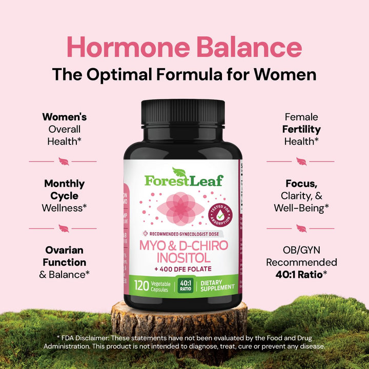 ForestLeaf Myo and D-Chiro Inositol Supplement Blend with Folate, 120 Count
