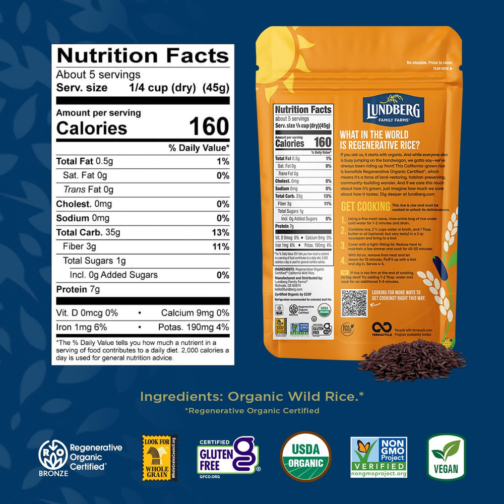 Lundberg Wild Rice, Regenerative Organic, 8 oz