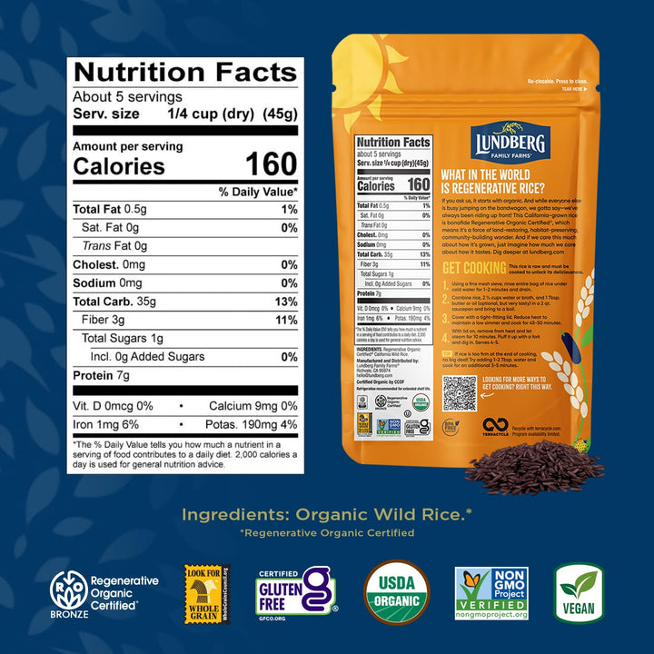Lundberg Wild Rice, Regenerative Organic, 8 oz