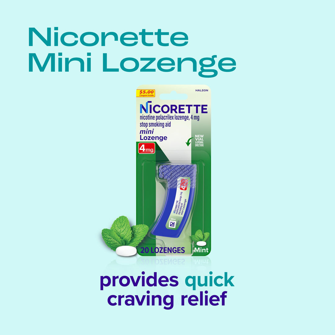 Nicorette Mini Nicotine Lozenges, Mint, 4 mg, 20 Count