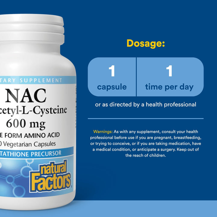 Natural Factors N-Acetyl-L-Cysteine, 600 mg, 60 Count