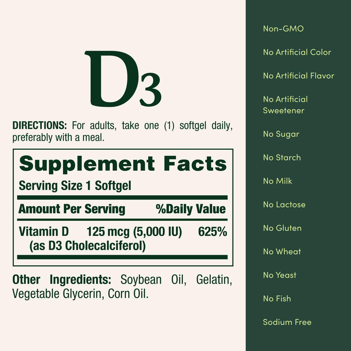 Nature's Bounty Vitamin D3 Dietary Supplement, 150 Count