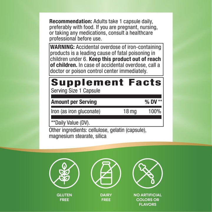 Nature's Way Iron, 18 mg, 100 Count