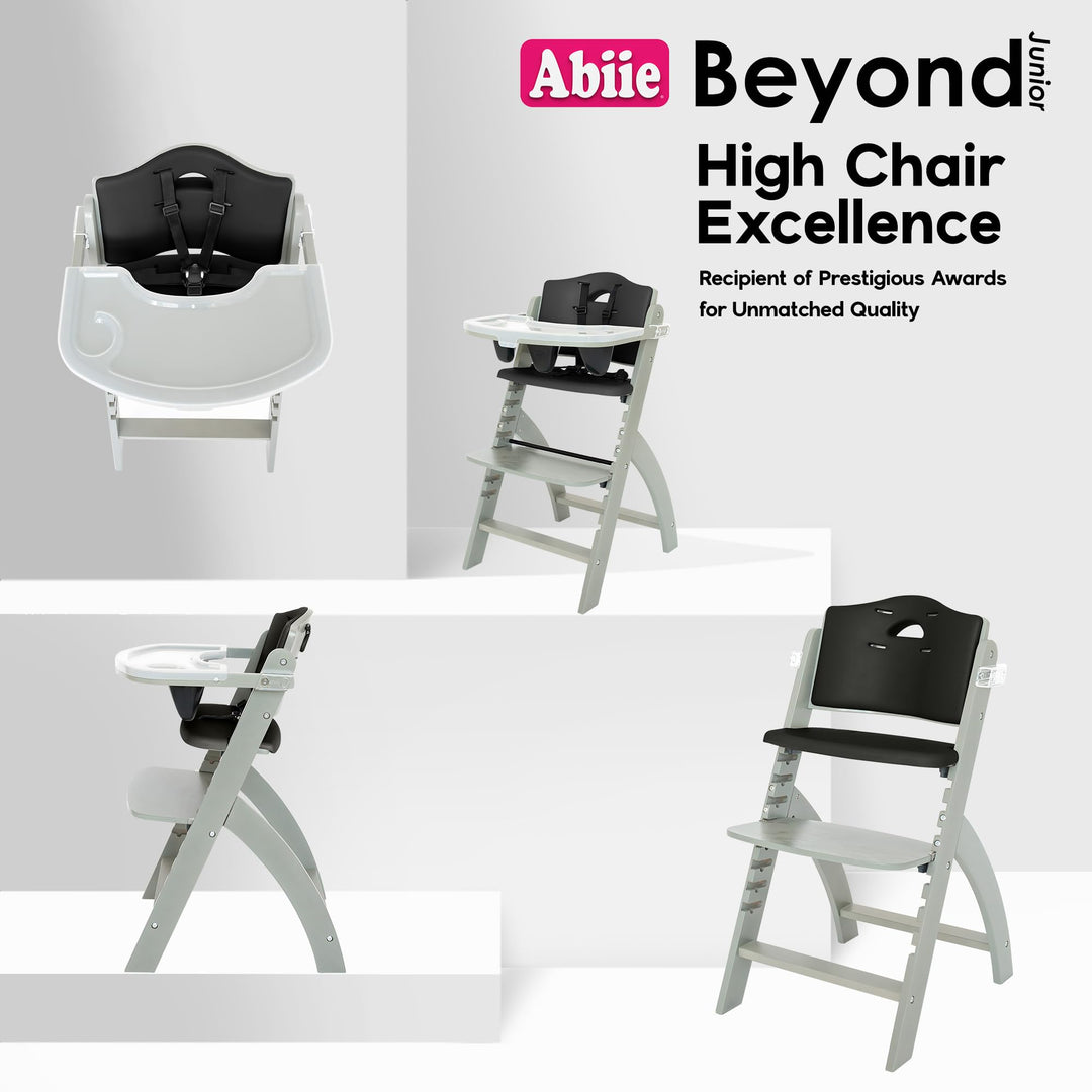 Abiie Beyond Junior Wooden High Chair, Misty Grey Wood/Black Pearl Cushion