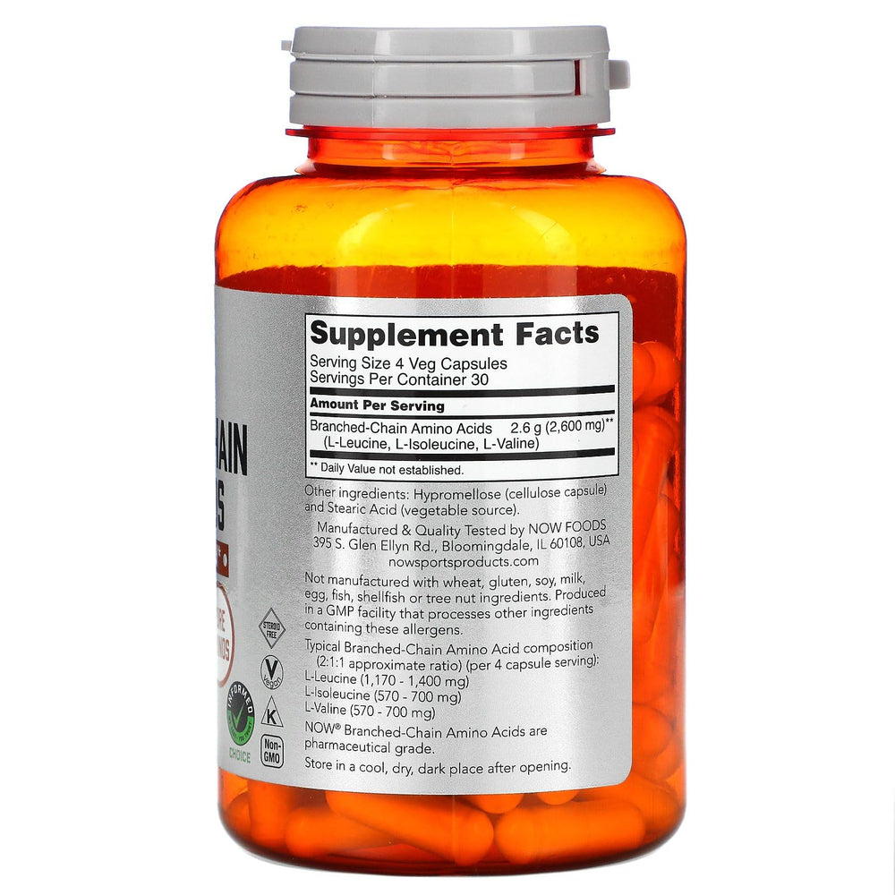 NOW Branched Chain Amino Acids Capsules, 120 Count