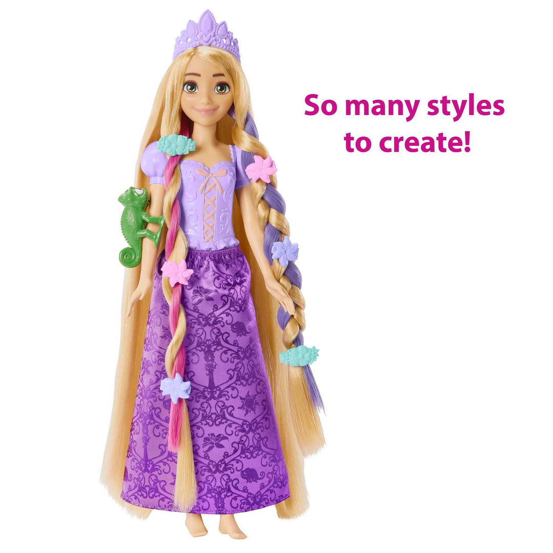 Mattel Disney Princess Rapunzel Fashion Doll, 2 Color-Change Hair Extensions & 10 Hairstyling Pieces