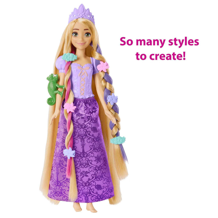Mattel Disney Princess Rapunzel Fashion Doll, 2 Color-Change Hair Extensions & 10 Hairstyling Pieces