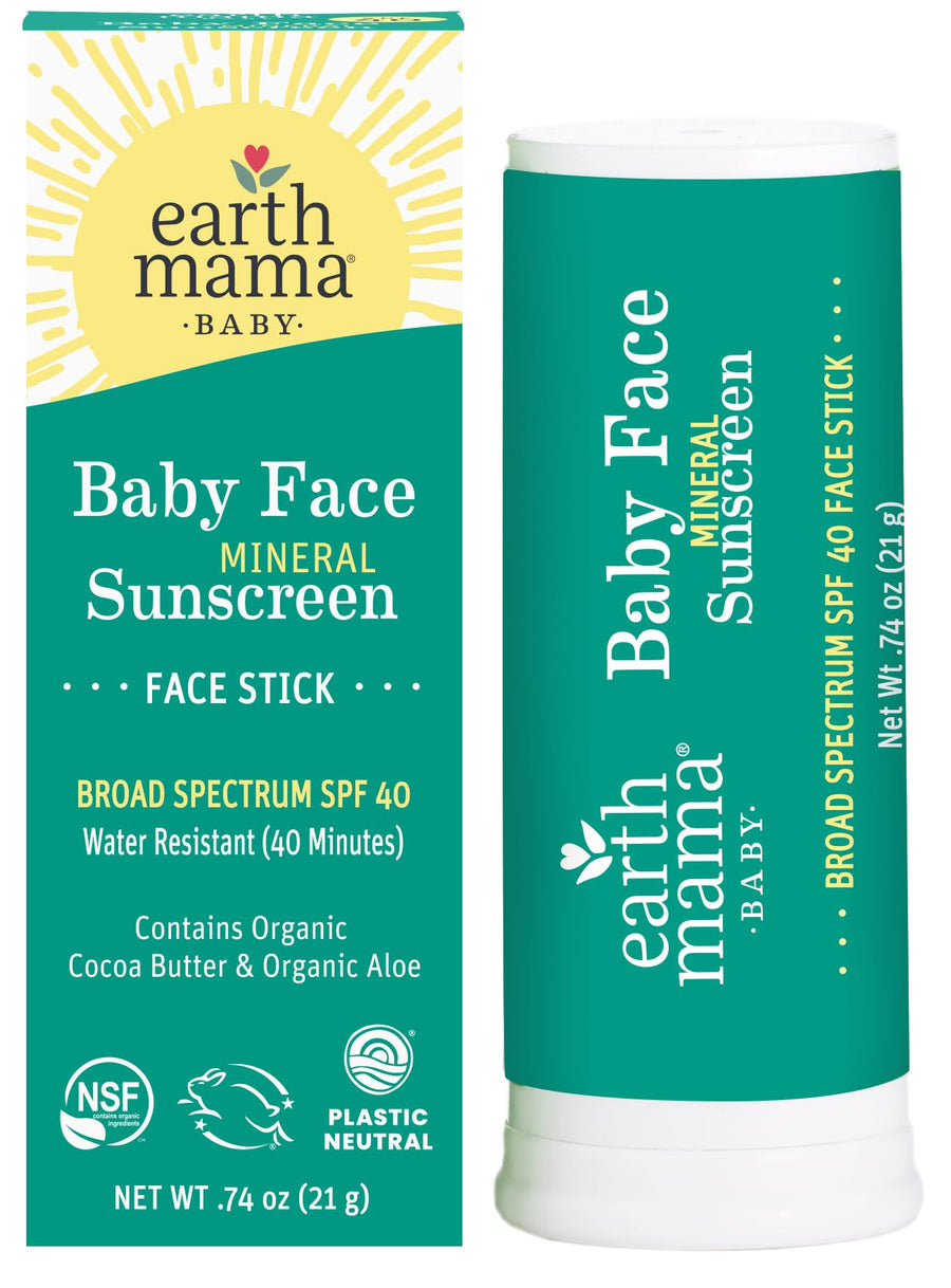 Earth Mama Baby Face Mineral Sunscreen Face Stick, SPF 40, 20 ml