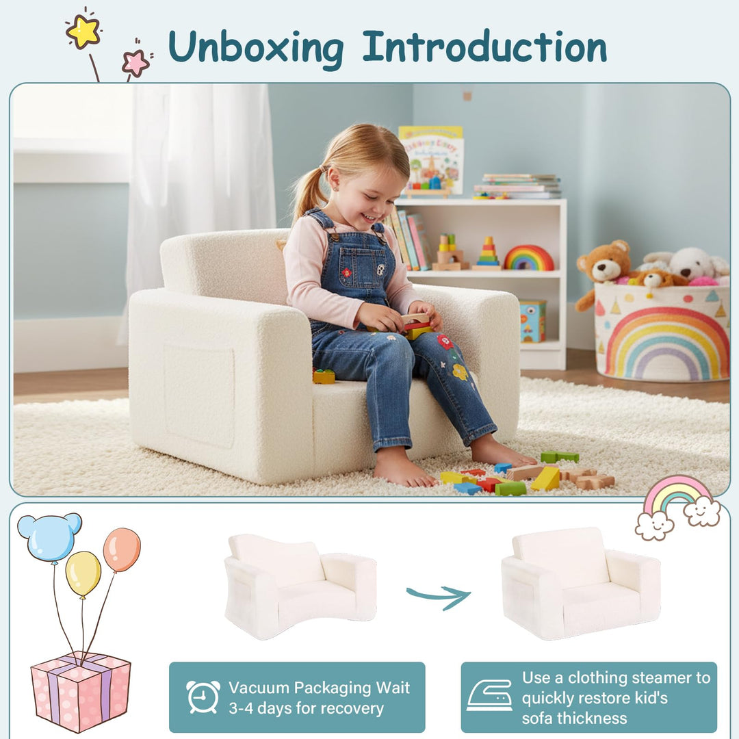 TIITA 2-in-1 Kids Sofa And Chair With Removable Cover And Handle