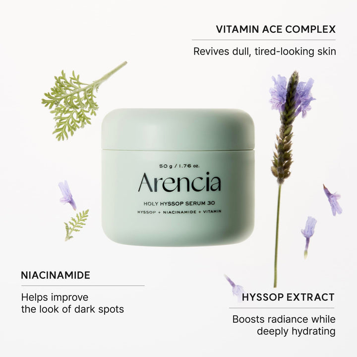 ARENCIA Glow Hyssop Overnight Face Mask Serum, 30% Vitamin A C E, 10% Niacinamide, Peptides