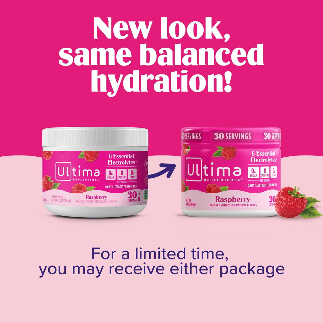 Ultima Replenisher Electrolyte Hydration Powder, Raspberry, 30 Count