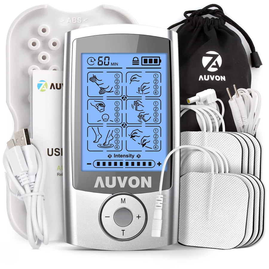 AUVON Rechargeable TENS Unit Muscle Stimulator, 24 Modes, 8 Count